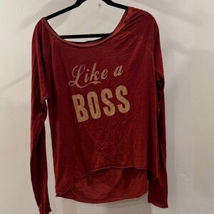 Tyler Jacob’s Women's Red “Like a Boss” long sleeve with thumb holes size M/L